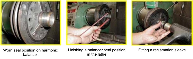 Fitting a reclamation sleeve procedure repair on harmonic balancer snout